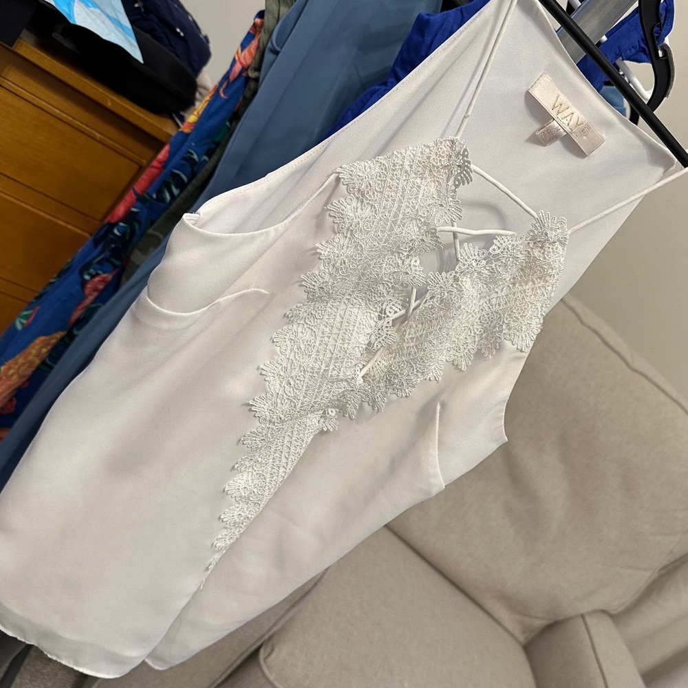WAYF White Posie Lace Up Strappy Cami